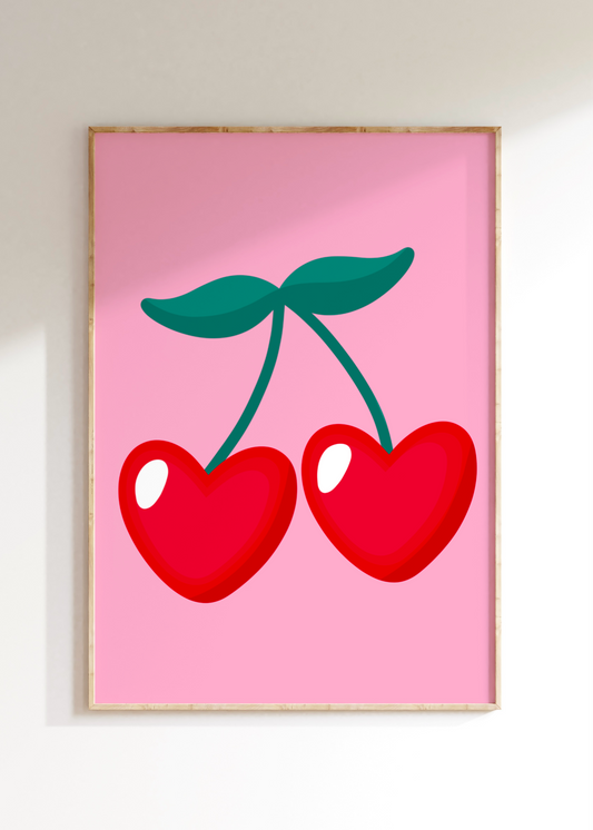 Heart Cherries Art Print