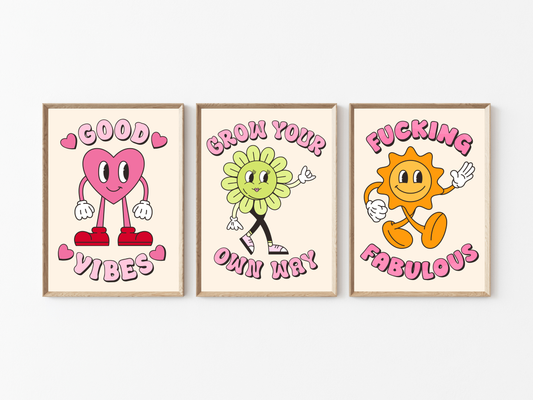 Funky Cartoon Art Print Set