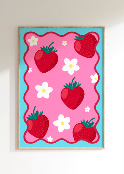 Strawberry Flower Wavy Art Print