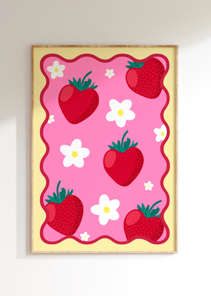 Strawberry Flower Wavy Art Print